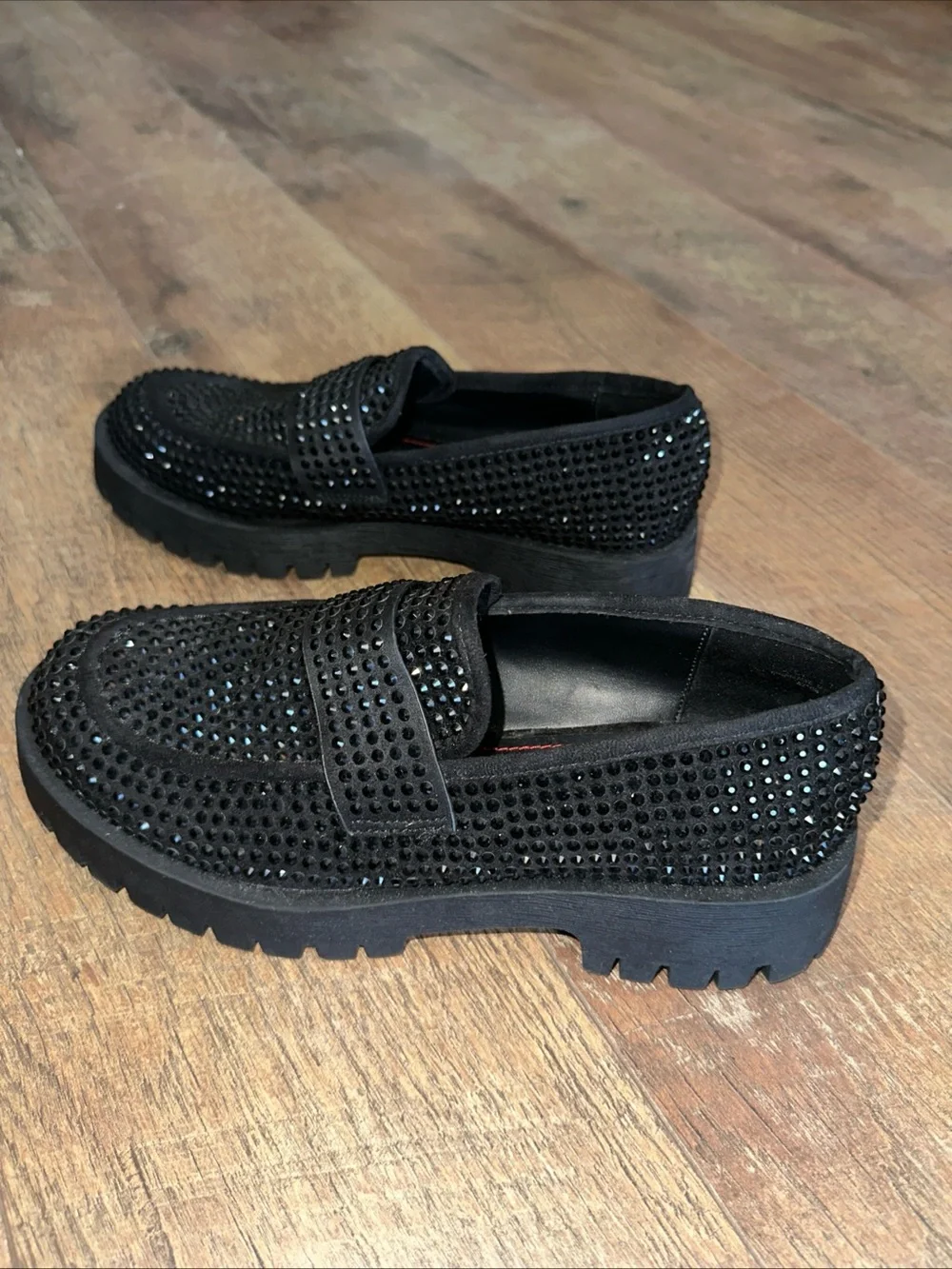 Bamboo Black Rhinestone Embellished Slip-On shoes